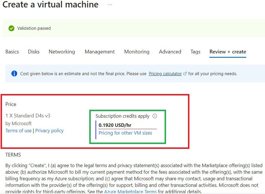Create a virtual machine Review+create-.